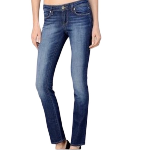 Paige Melrose Straight Leg Low Rise Blue Denim Jeans with Frayed Hem. Size 27 - Picture 1 of 10